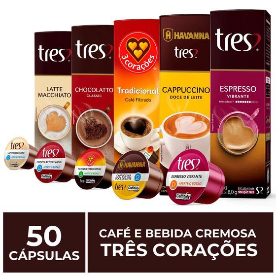 Imagem de 50 Cápsulas Três Corações, Café e Bebida Cremosa