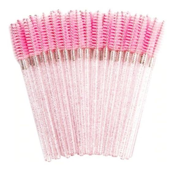 Imagem de 50 Escovinha Cílios Sobrancelha Alongamento Glitter Rosa Extensão Descartaveis Profissional Henna