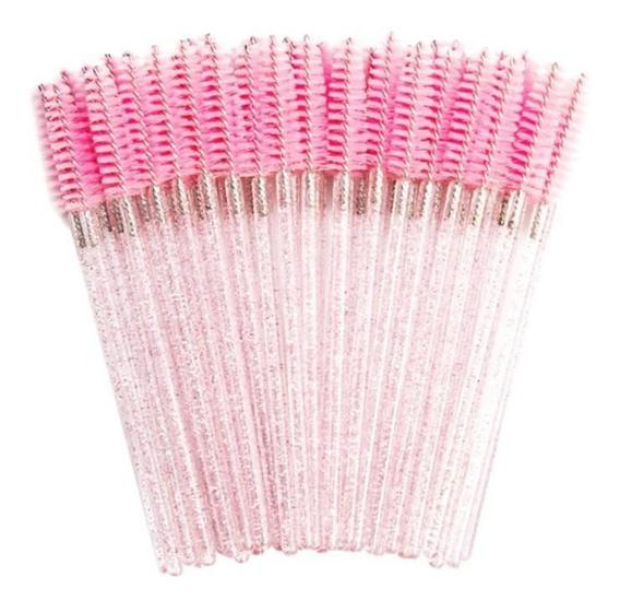 Imagem de 50 Escovinhas Descartáveis Cílios Sobrancelhas Glitter Rosa