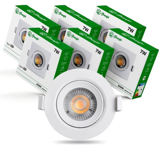 Imagem de 50 Luminárias Spot 7W Embutido LED Quadrado Redondo Bivolt Cores Branco Frio Quente Neutro 3000K 4000K 6500K