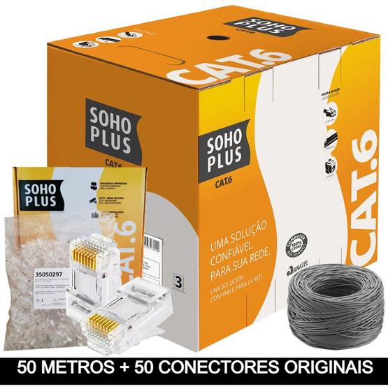 Imagem de 50 Metros de Cabo+50 Conector RJ45 Cat6 Furukawa Sohoplus