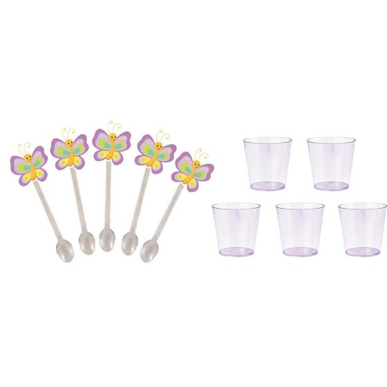 Imagem de 50 mini colheres + 50 copinhos 25 ml Jd enc borboleta lilás - Envio Imediato