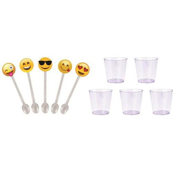 Imagem de 50 Mini Colheres Emoji + 50 copinhos transparente 25 ml