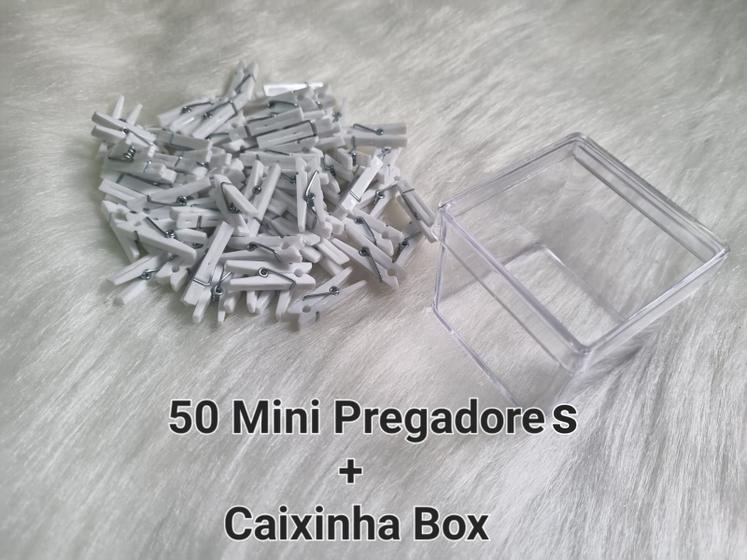Imagem de 50 Mini Prendedores De Plástico Para Fotos/ Branco + Caixinha Box