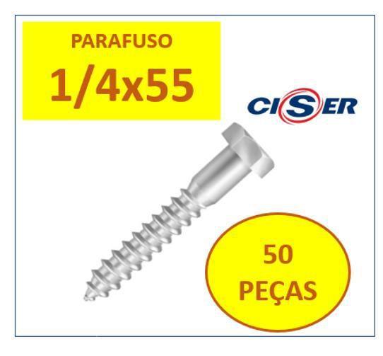 Imagem de 50 Pçs Parafuso Sextavado Rosca Soberba Ciser 1/4 X 55