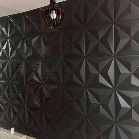 Imagem de 50 Placas 3D PVC Revestimento De Parede Decorativa Estrelar 25Cm Preto