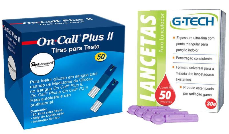 Imagem de 50 Tiras para Medição de Glicose On Call Plus 2 +50 Lancetas