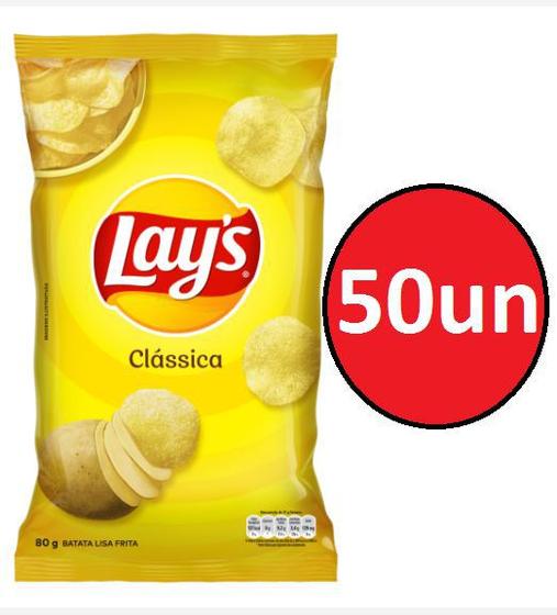 50 unidades Batata Frita Lisa Clássica Lays Pacote 80g Menor preço em 50 unidades Batata Frita Lisa Clássica Lays Pacote 80g