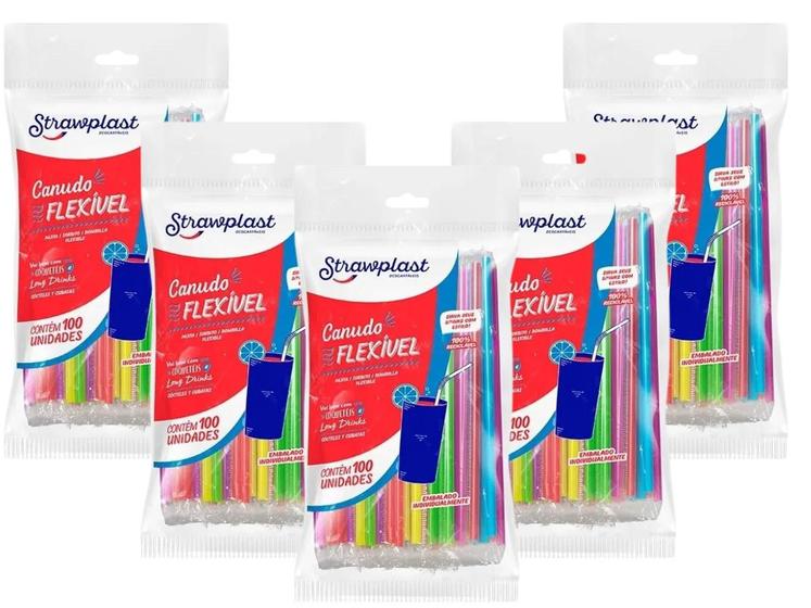 Imagem de 500 Canudo Colorido Flexível Strawplast Para Drinks