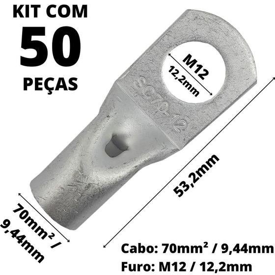 Imagem de 50un Terminal de Compressão Para Cabo de 70mm² Furo M12 SC70-12