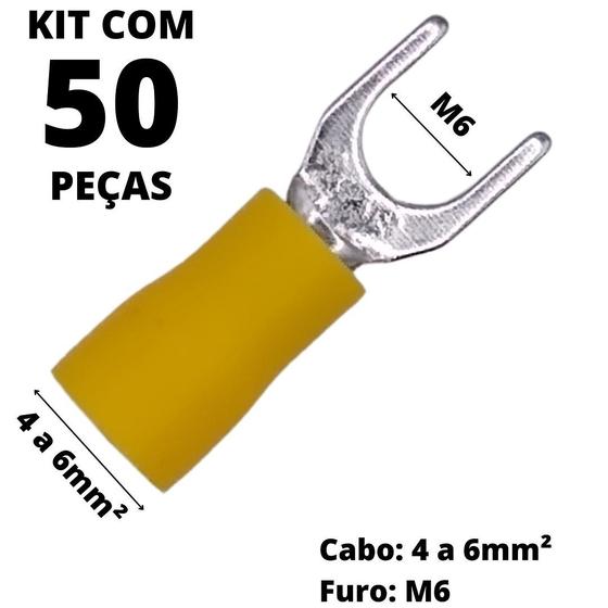 Imagem de 50un Terminal Forquilha Garfo Pré-isolado 0,5mm² a 10mm² M3 a M10