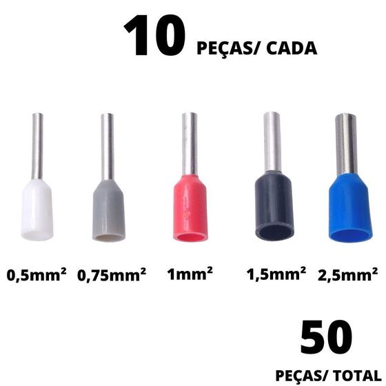 Imagem de 50un Terminal Tubular Ilhós Simples de 0,5mm² a 2,5mm²