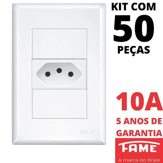 Imagem de 50un Tomada Padrão 2P+T 10A Com Placa Evidence FAME