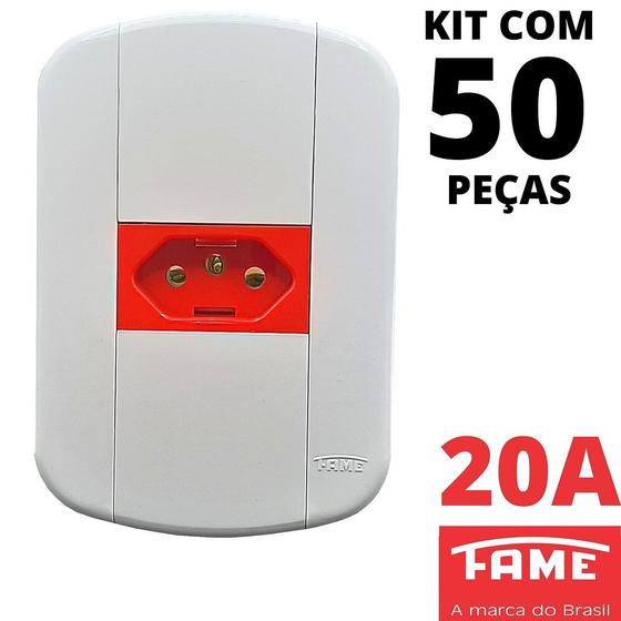 Imagem de 50un Tomada Padrão 2P+T 20A Vermelha Com Placa Blanc Mais FAME