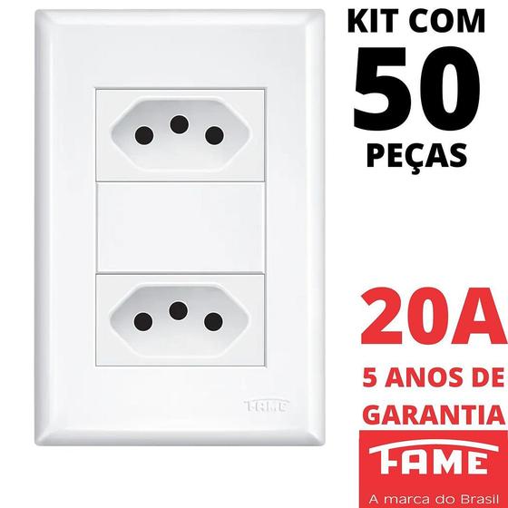 Imagem de 50un Tomada Padrão Dupla 2P+T 20A Com Placa Evidence FAME