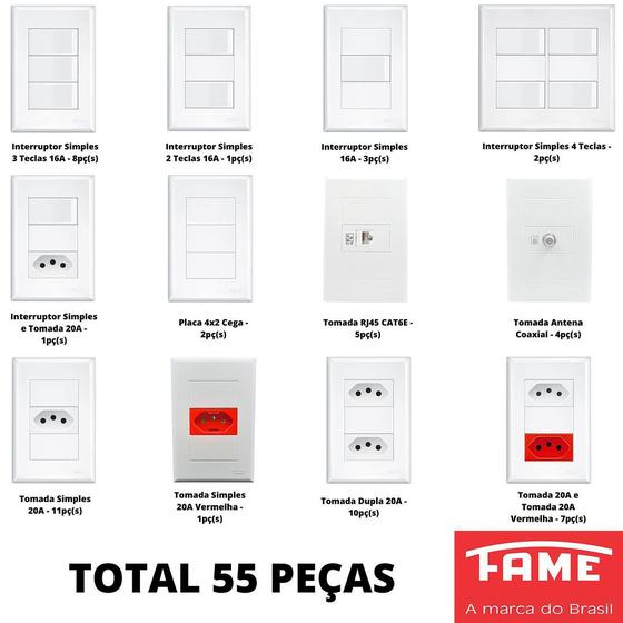 Imagem de 55un Tomada Interruptor Com Placa 4x2 4x4 Evidence FAME K131