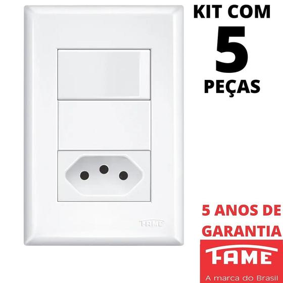 Imagem de 5un Interruptor Simples 16A e Tomada Padrão 2P+T 10A Com Placa Evidence FAME
