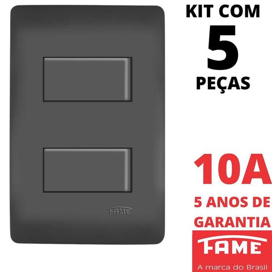 Imagem de 5un Interruptor Simples 2 Teclas 10A Com Placa 4x2 Habitat Black FAME