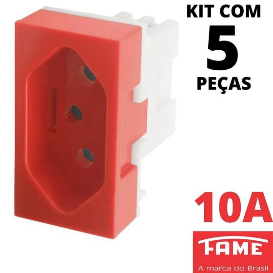Imagem de 5un Módulo Tomada Padrão 2P+T 10A Vermelha Modulare Evidence Blanc Mais FAME