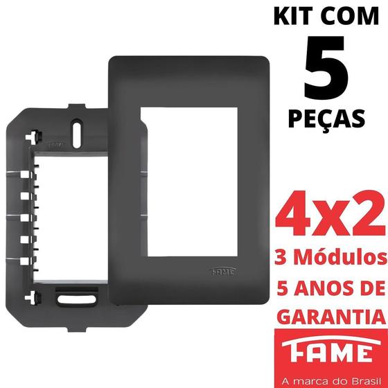 Imagem de 5un Placa 4X2 03 Módulos Com Suporte Habitat Black FAME