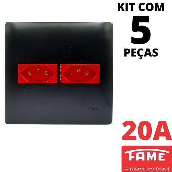 Imagem de 5un Tomada Padrão Dupla 2P+T 20A 4X4 Vermelha Com Placa Habitat Black FAME