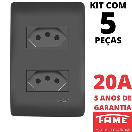 Imagem de 5un Tomada Padrão Dupla 2P+T 20A Com Placa Habitat Black FAME