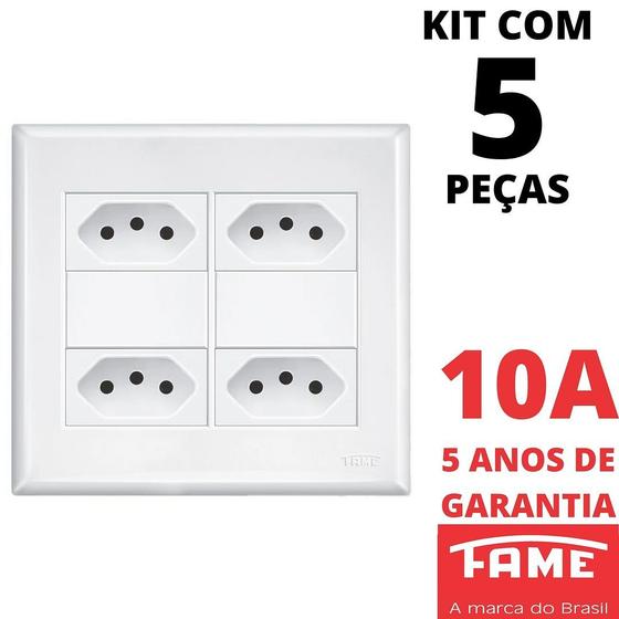 Imagem de 5un Tomada Padrão Quádrupla 2P+T 10A 4X4 Com Placa Evidence FAME