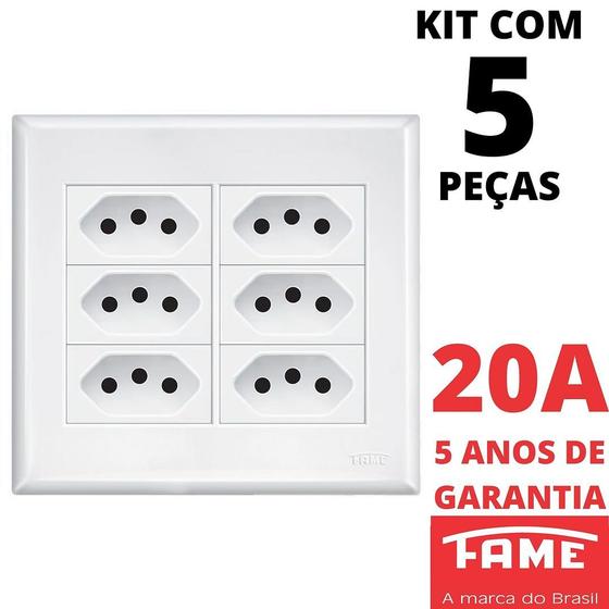 Imagem de 5un Tomada Padrão Sêxtupla 2P+T 20A 4X4 Com Placa Evidence FAME