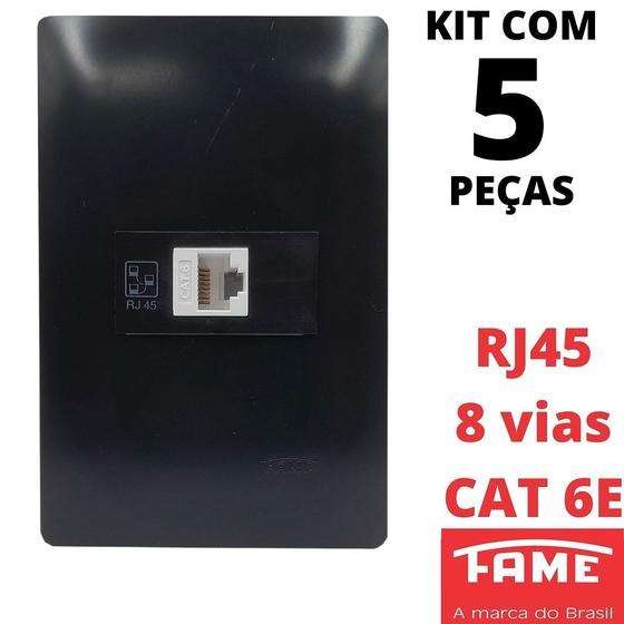 Imagem de 5un Tomada Rede RJ45 CAT 6E 8 Vias Com Placa Habitat Black FAME