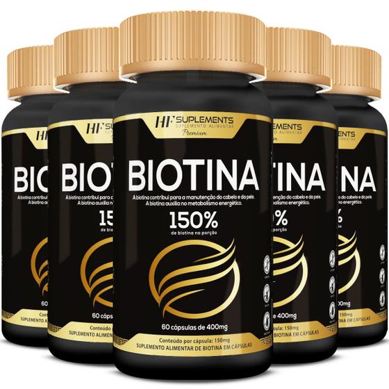 Imagem de 5x biotina 150% premium 400mg 60caps hf suplements