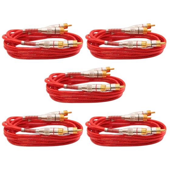 Imagem de 5x Cabo RCA Som Automotivo Prime Plug Metal Banhado a Ouro Vermelho Diâmetro 1m Svart Tech One