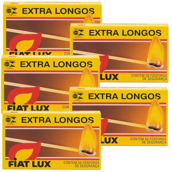 Imagem de 5x Caixas De Fósforo Extra Longo Fiat Lux Com 50 Unidades