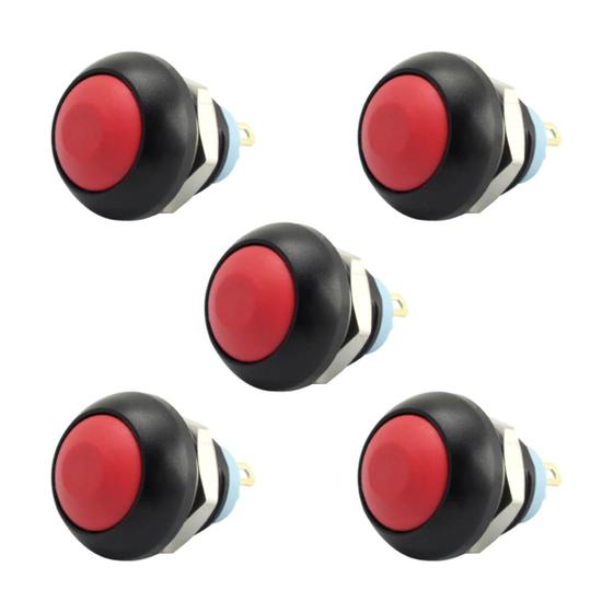 Imagem de 5x Chave Push Button 2 Terminais 12mm Ds-12b - Vermelho