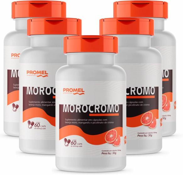 Imagem de 5x Laranja Moro, Manganês e Picolinato de Cromo 60 Caps de 600mg Promel