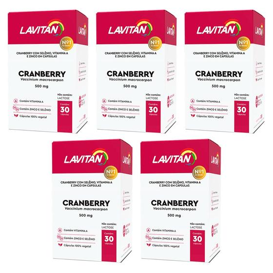 5x Lavitan cranberry 500mg com zinco selênio vitamina A 100 vegetal 30