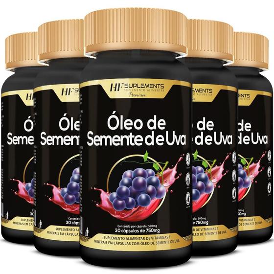 Imagem de 5x óleo de semente de uva 750mg 30caps premium hf suplements