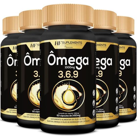 Imagem de 5x OMEGA 3 6 9 60CAPS PEIXE LINHAÇA BORRAGEM HF SUPLEMENTS