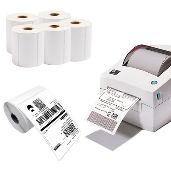Imagem de 5x Rolos com 200 Etiquetas Térmicas Adesivas 10x15 Serrilhadas Para Impressora Zebra