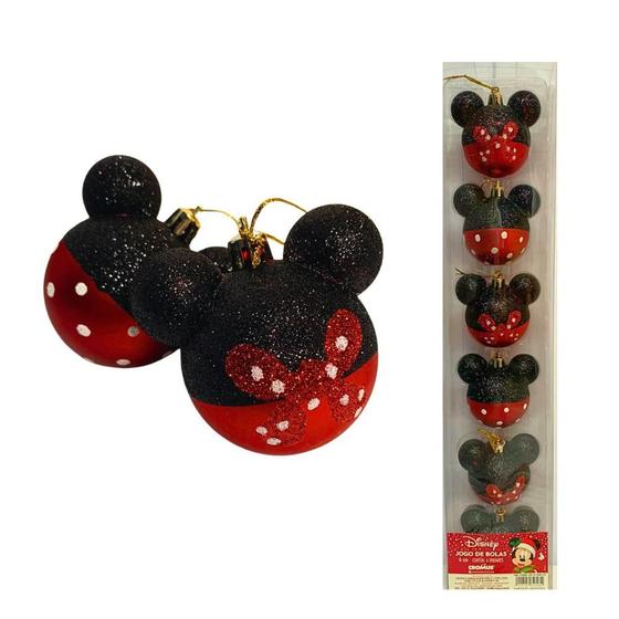Imagem de 6 Bolas de Natal Decoradas Mickey e Minnie pra Enfeitar Arvore Natalina