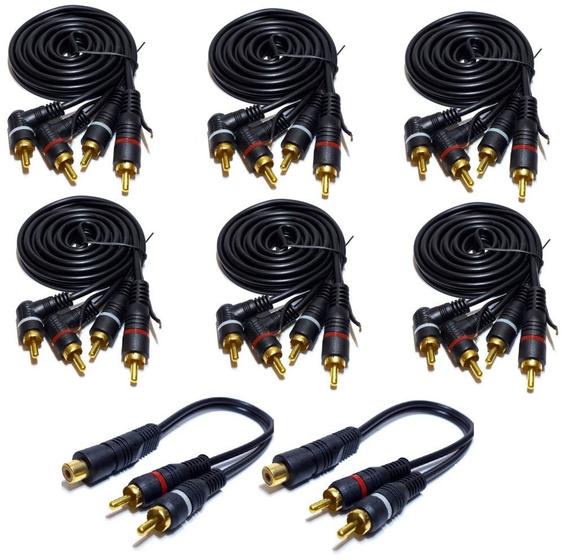 Imagem de 6 Cabos RCA 1,5 Metros e 2 Y 2M1F Som Automotivo Crossover