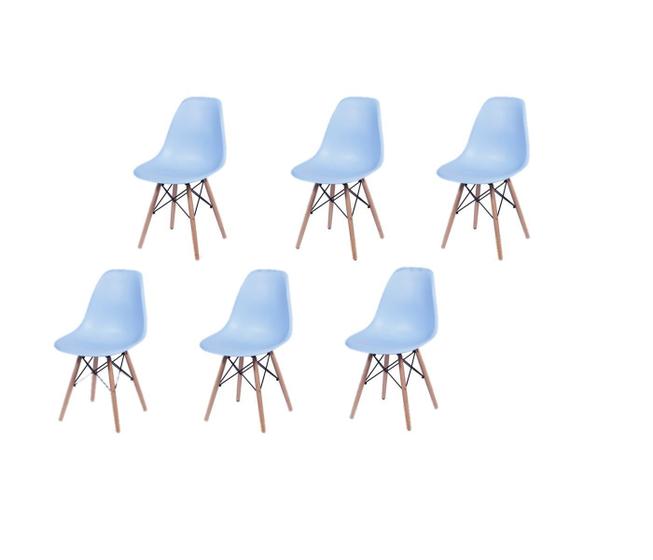 Imagem de 6 Cadeira Eames Eiffel Polipropileno Azul Pés Madeira Decoradeira