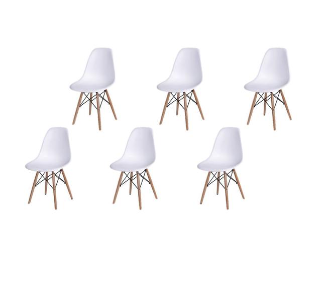 Imagem de 6 Cadeira Eames Eiffel Polipropileno Branca Pés Madeira Decoradeira