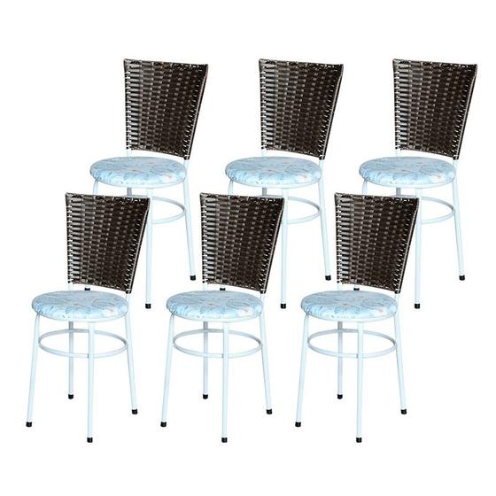 Imagem de 6 Cadeiras para Mesa Branca Hawai Marrom Assento Floral