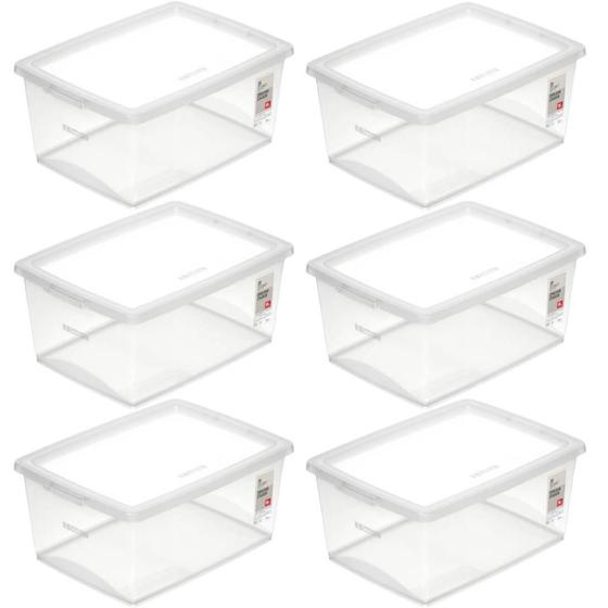 Imagem de 6 Caixas Organizadoras 15L Plástico Empilháveis com Tampa My Closet Ordene Multiuso Transparente