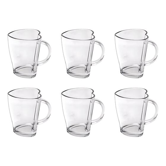 Imagem de 6 Canecas Vidro Heart Casual 240Ml Transparente Class Home