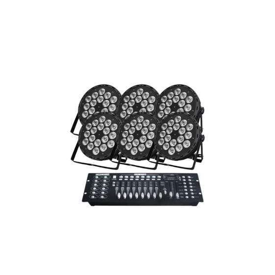 Imagem de 6 Canhao Refletor 18 Leds Rgbw 12w Quad Dmx 4in1 + Mesa Dmx