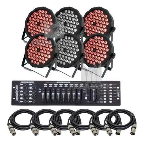 Imagem de 6 Canhao Refletor 64 Rgb 54 Leds Triled 3w + Mesa DMX + Cabos DMX