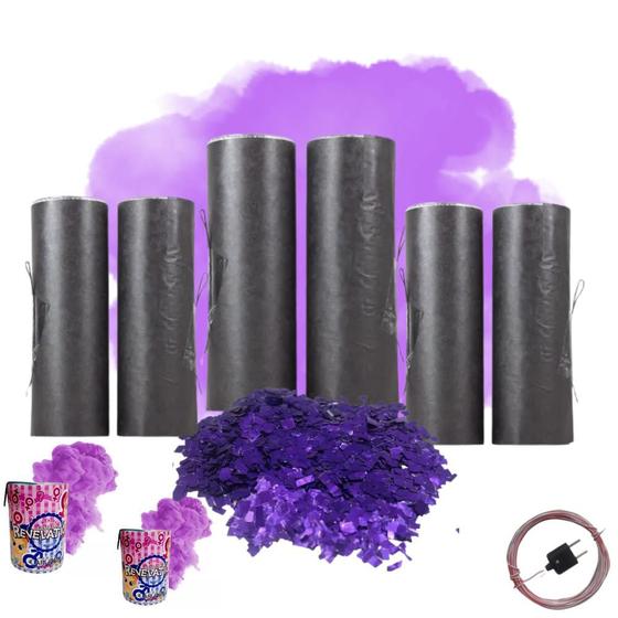 Imagem de 6 Canhões Pó Colorido com Serpentina + 2 Latas Fumaça - Chá Revelação