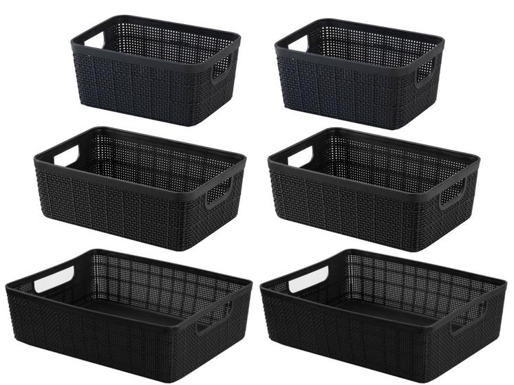 Imagem de 6 Cestos Organizadores Multiuso Decorativo Rattan Home Organizer 2P-2M-2G