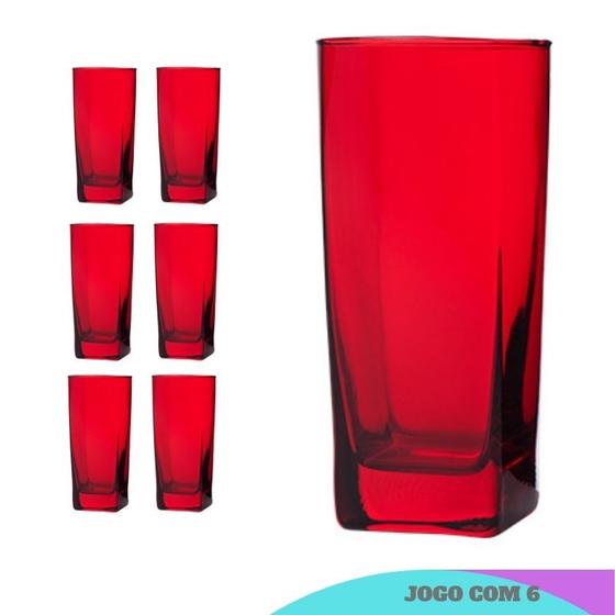 Imagem de 6 Copos 320ml Bali Quadrado Colorido Mesa Lindo Luxo Vermelho